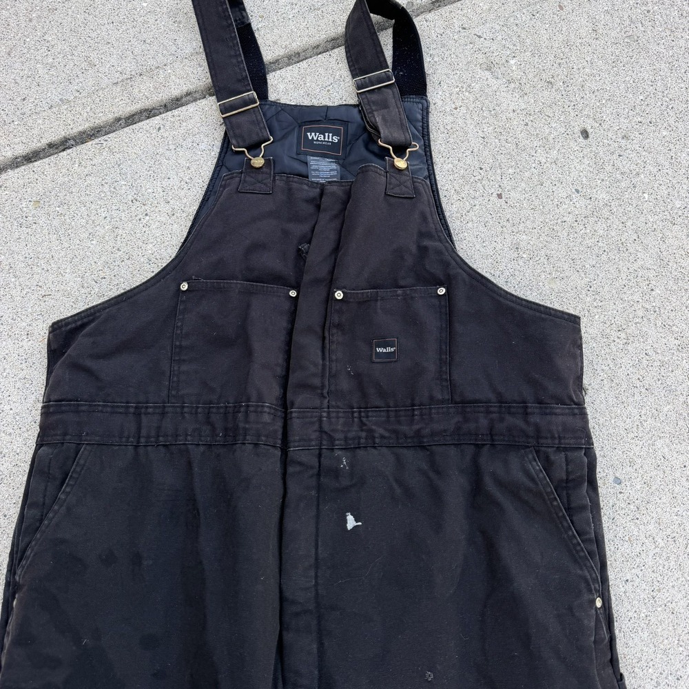 Walls Workwear Mens 2XL Black Insulated Bib Overalls Distressed Paint Work Pant